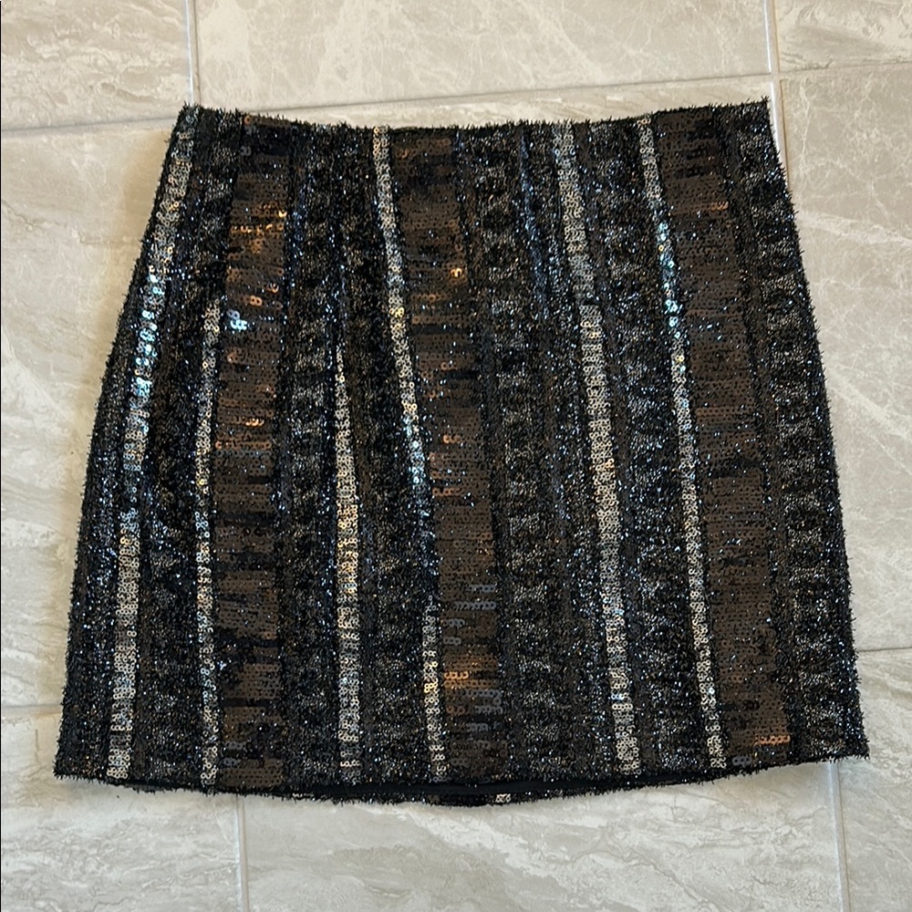 Sequin Striped Black and Silver Mini Skirt